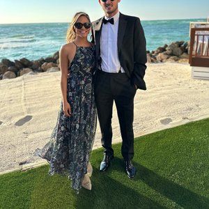 LESHOP Navy Floral Maxi Dress MEDIUM